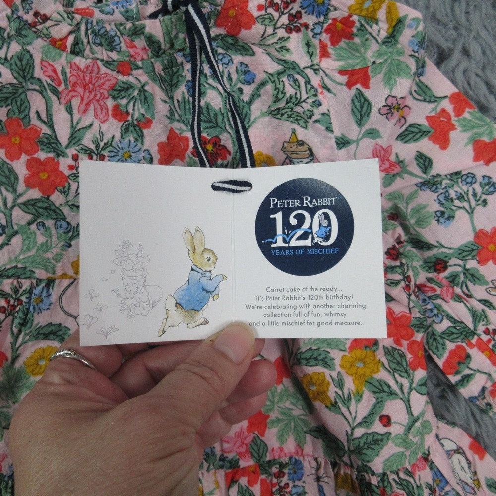Joules Dress Baby Girls Newborn Peter Rabbit Flopsy Floral Party Long Sleeve NWT - Picture 4 of 12